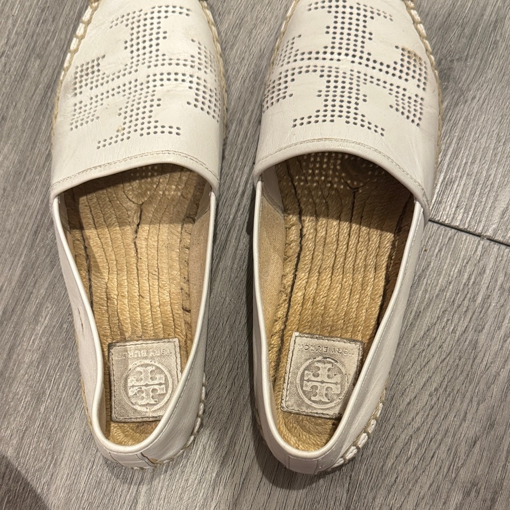 Tory Burch Cream Perforated Leather Espadrille Flats - Picture 5 of 5
